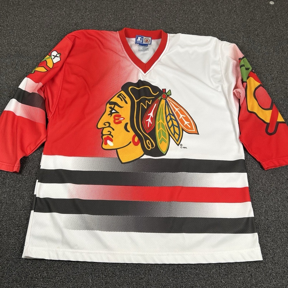 Vintage Starter Chicago Blackhawks Jersey Mens Adult Large NHL Red Ombre